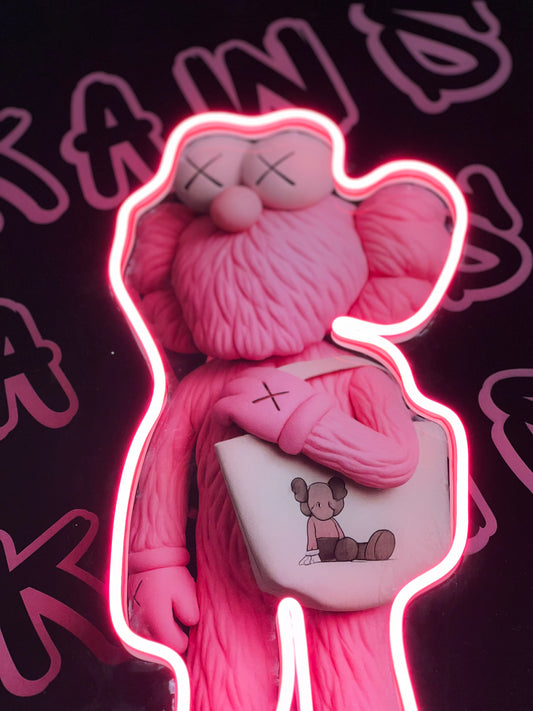 K A W S Inspired  UV Print Neon Sign (Pink)