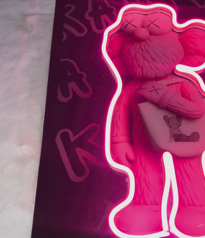 K A W S Inspired  UV Print Neon Sign (Pink)